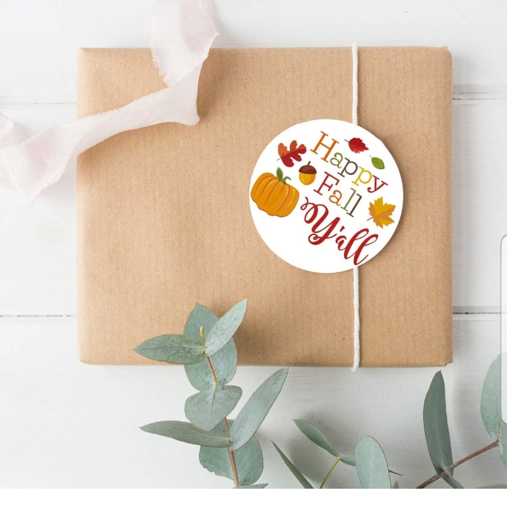 50 ct : Happy Fall Y'all Stickers are 2 x 2 Inch